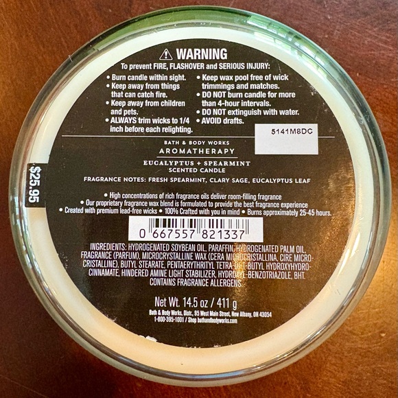Set of 2, Bath & Body Works, Eucalyptus Spearmint Stress Relief 3 Wick Candle - Picture 3 of 5